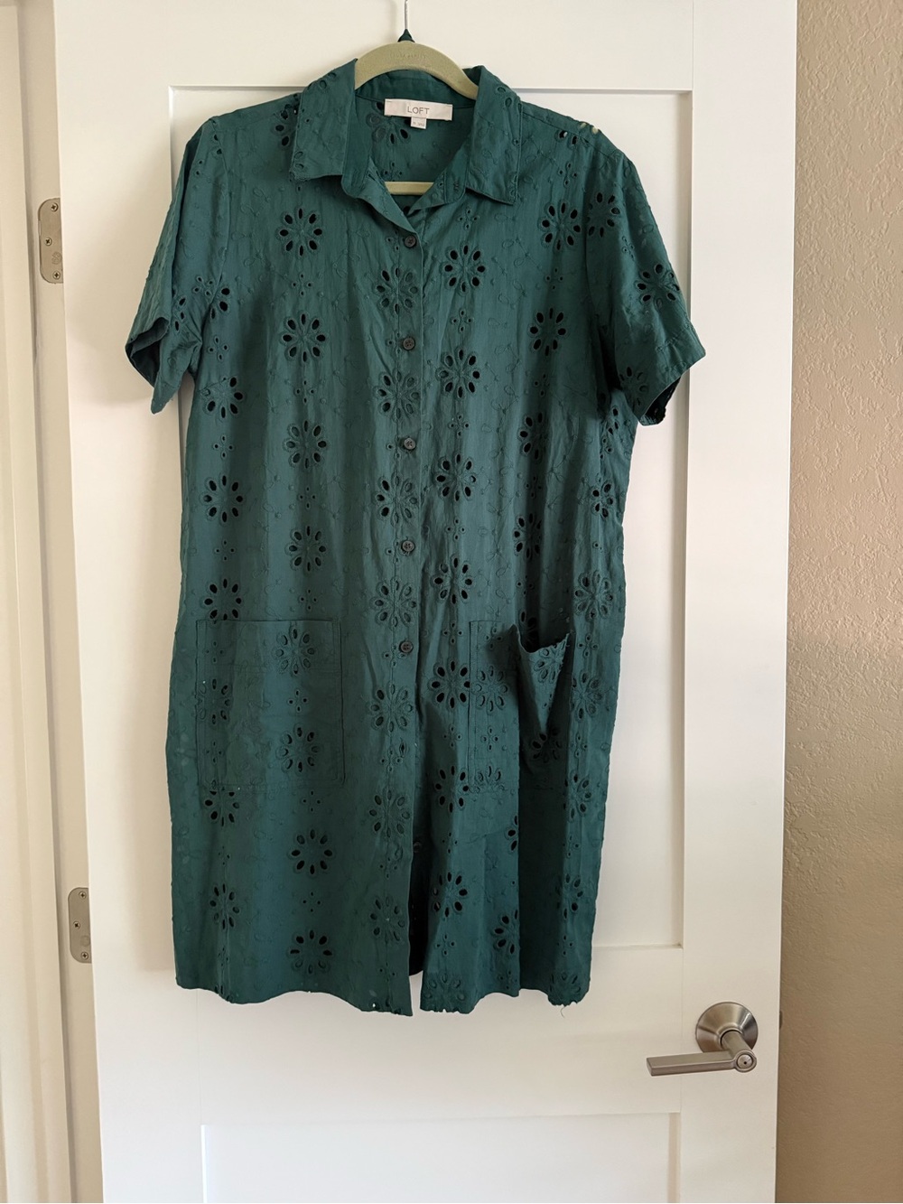 LOFT Teal Green Eyelet Button-Front Dress